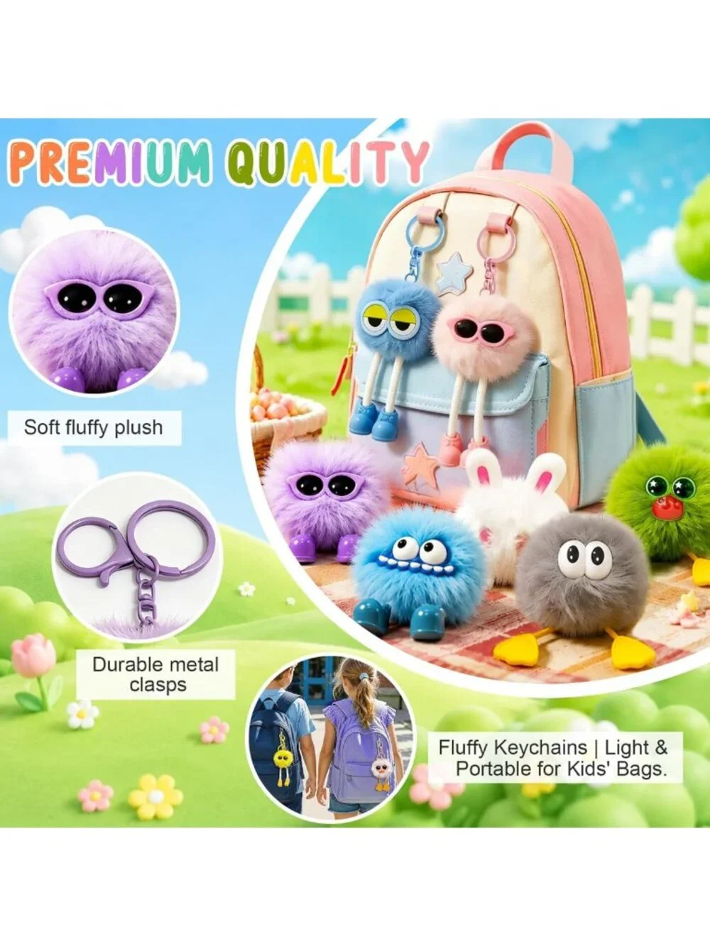 Fuzzy Plush Keychains Bulk - Cute Party Favors for Kids' Birthdays & Events